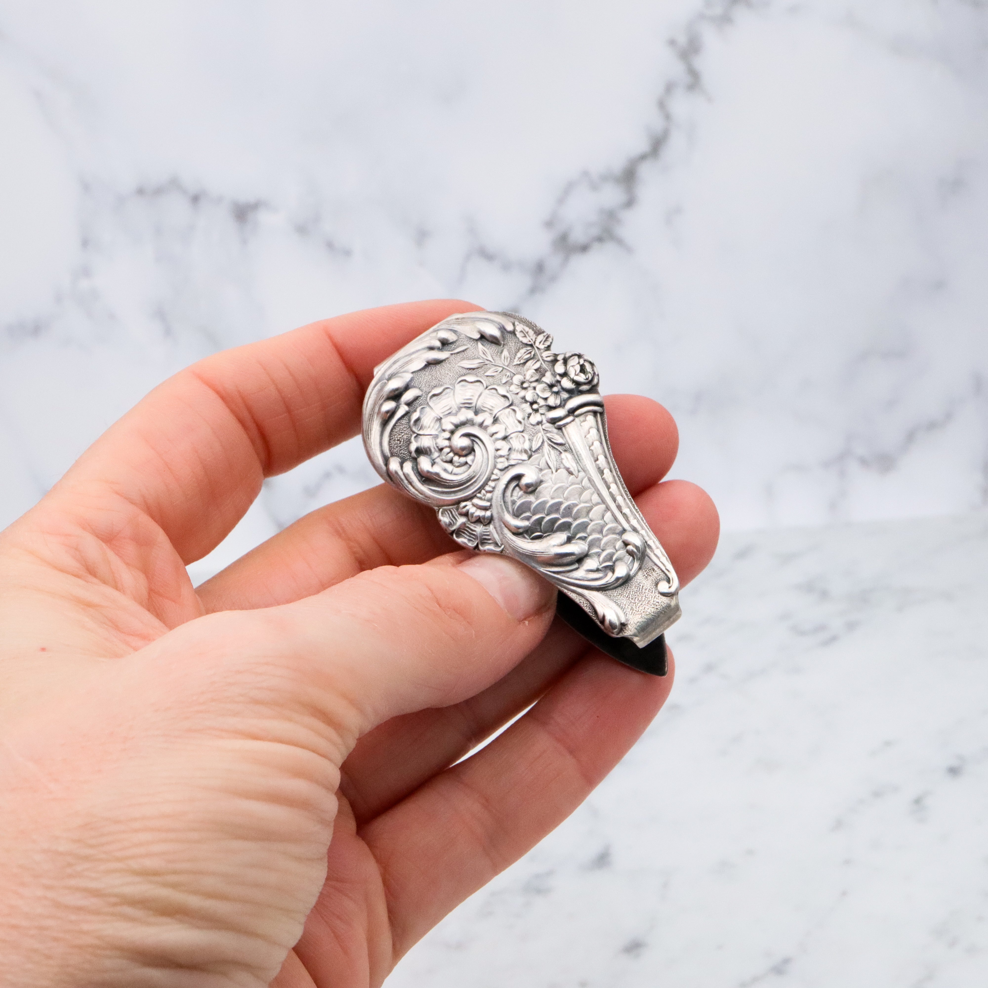 Antique Gorham sterling cornucopia chatelaine clip